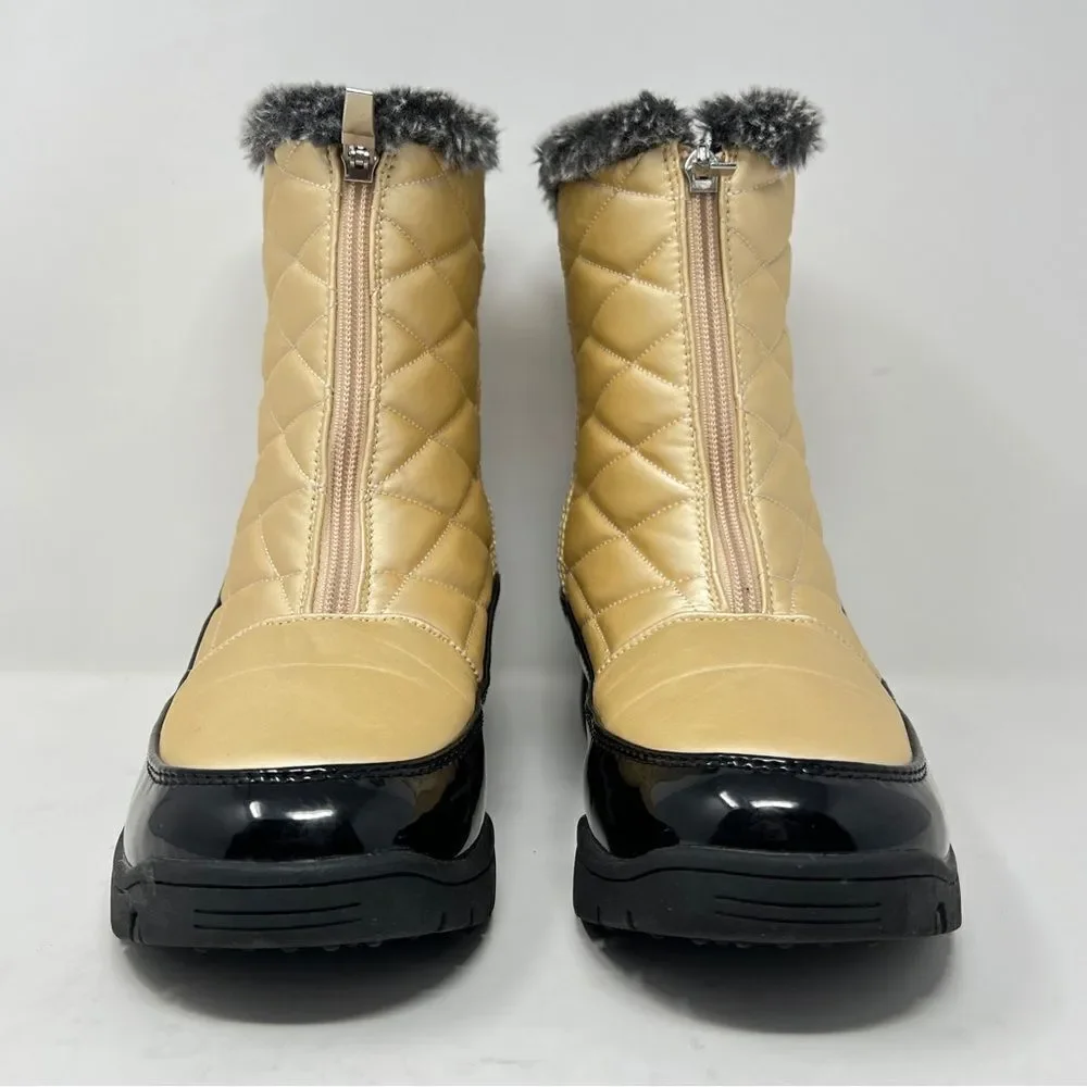 Sporto Esther Champagne Gold Quilted Nylon Zip Up Waterproof Winter Booties 9